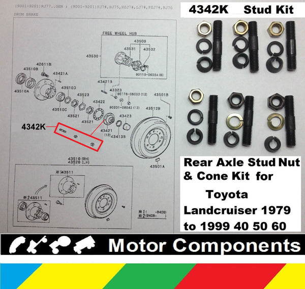 Axle Stud Nut Kit for Toyota Landcruiser 1979 to 1999 40 50 60 70 80 Series