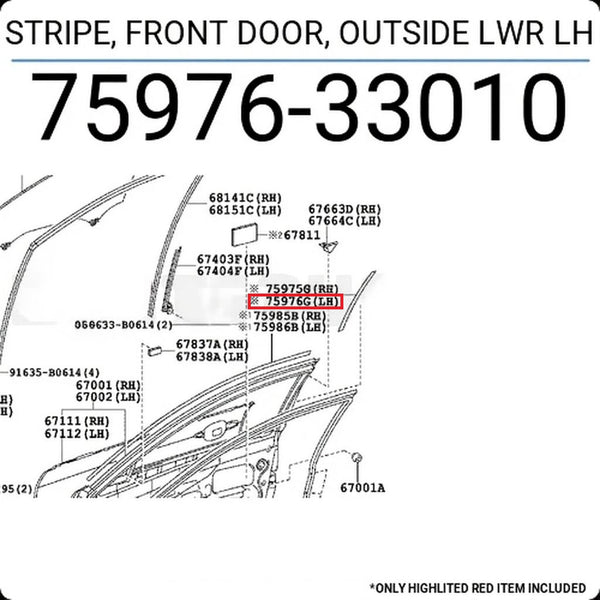 STRIPE, FRONT DOOR, OUTSIDE LWR LH  7597633010