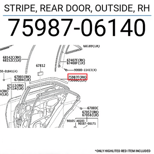 STRIPE, REAR DOOR, OUTSIDE, RH 7598706140