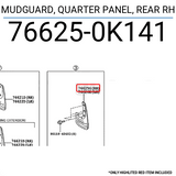 MUDGUARD, QUARTER PANEL, REAR RH  766250K141