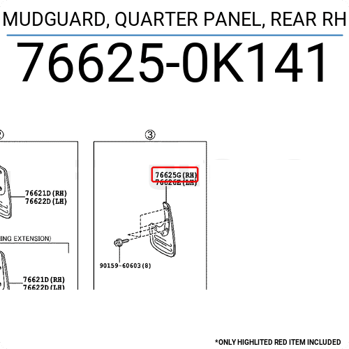 MUDGUARD, QUARTER PANEL, REAR RH  766250K141