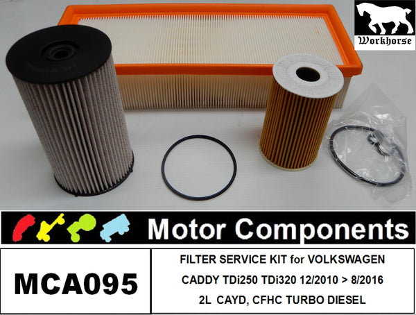 FILTER SERVICE KIT VW CADDY TDi250 CAYD TURBO DIESEL 2L & 1.6L 12/10 > 8/16