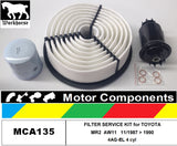 FILTER SERVICE KIT for TOYOTA MR2 AW11 4A-GEL 1.6L PETROL 11/87>1990