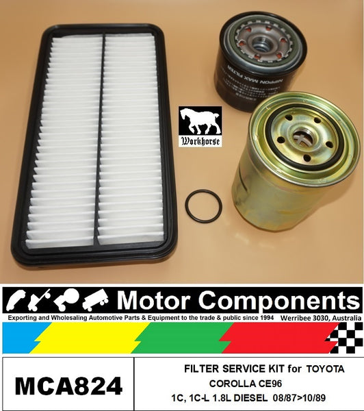 FILTER SERVICE KIT FOR TOYOTA COROLLA CE96  1C, 1C-L 1.8L DIESEL 08/87>10/89