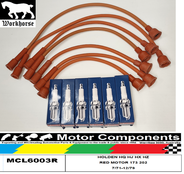 SPARK PLUG & LEAD SET HOLDEN HQ HJ HX HZ Red Motor 173 202  7/71-12/79