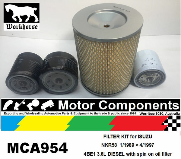 FILTER KIT for ISUZU NKR58 4BE1 3.6L DIESEL with spin on oil filter 89>97