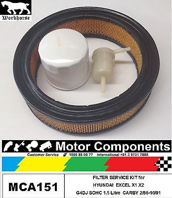 FILTER SERVICE KIT Oil Air Fuel for HYUNDAI EXCEL X1 X2 G4DJ CARBY 2/86-9/91