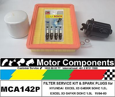 FILTER SERVICE KIT & SPARK PLUGS for HYUNDAI EXCEL X3  1.5 Litre  1994 - 2000