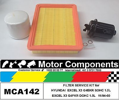 FILTER SERVICE KIT for HYUNDAI EXCEL X3  1.5 Litre 11/94-00