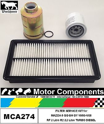 FILTER KIT for MAZDA 6 GG GH GY RF 2 Litre GY R2 2.2L TURBO DIESEL 10/06-1/08
