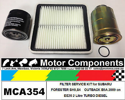 FILTER KIT Oil Air Fuel for SUBARU FORESTER  OUTBACK B5A EE20 2L TURBO DIESEL
