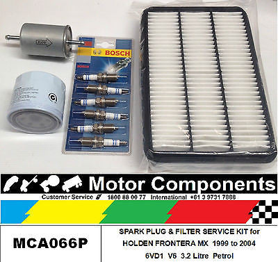 FILTER SERVICE KIT HOLDEN FRONTERA MX V6 OIL FUEL AIR & SPARK PLUGS 1999 to 2004