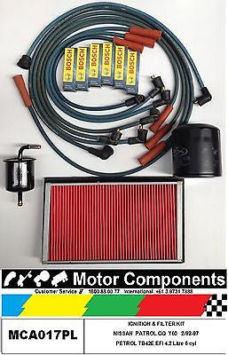 IGNITION LEADS, SPARK PLUGS & FILTER SERVICE KIT for PATROL GQ TB42E EFI 4.2L