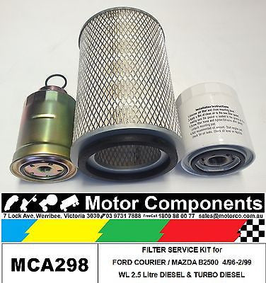 Filter Service Kit Oil Fuel Air FORD COURIER 4/96-2/99 WL 2.5L incl turbo diesel