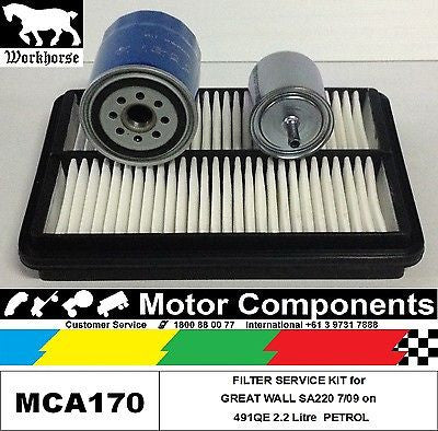 FILTER SERVICE KIT for GREAT WALL SA220  491QE MPFI OHV 2.2 Litre PETROL 7/09 on