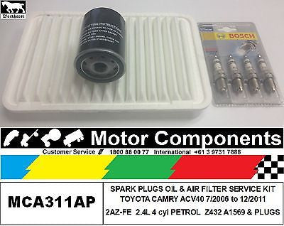 SPARK PLUGS & FILTER KIT Air Oil for TOYOTA CAMRY ACV40 2.4L 2AZ-FE 4 cyl 06 >11