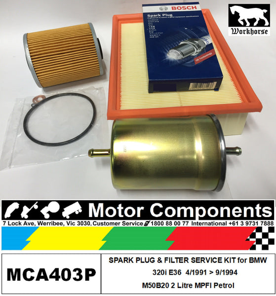 SPARK PLUG & FILTER KIT for BMW 320i E36 M50B20 2 Litre 6 cyl MPFI 4/91 > 9/94