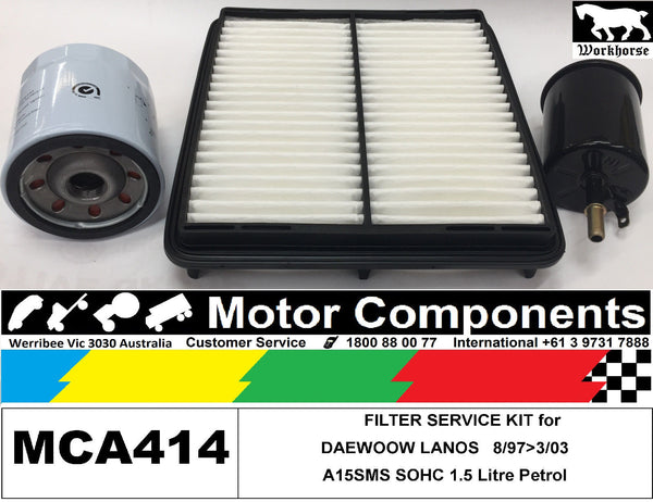 FILTER SERVICE KIT for DAEWOO LANOS SOHC 1.5L A15SMS	8/1997>3/2003 Air Oil Fuel