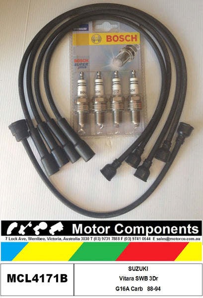 Ignition Lead & Spark Plug Kit SUZUKI VITARA G16A CARB 88-94 MCL4171B