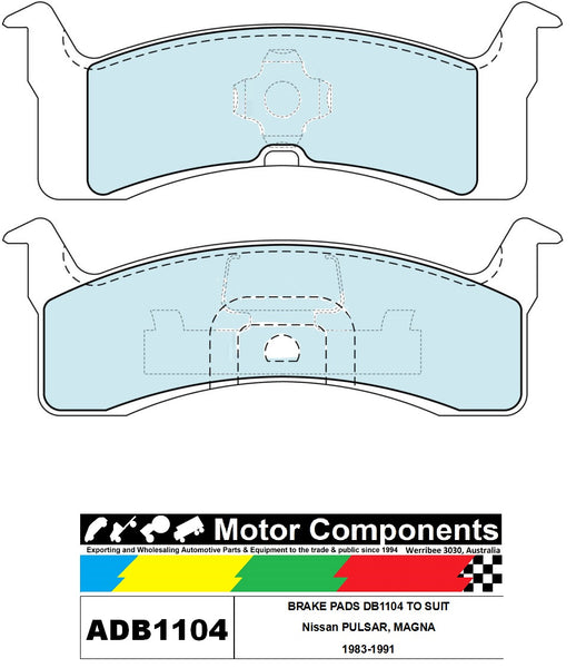 BRAKE PADS ADB1104 TO SUIT Nissan PULSAR, MAGNA 1983-1991