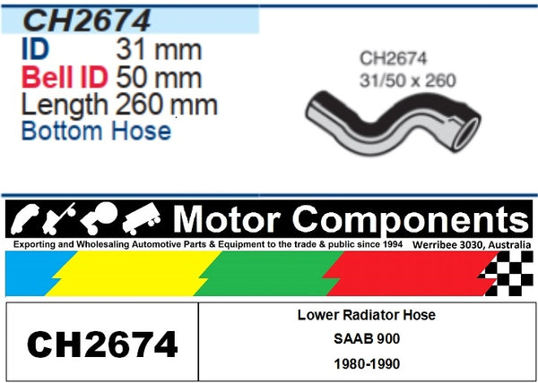 Lower Radiator Hose CH2674 FOR SAAB 900 1980-1990