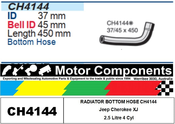 RADIATOR BOTTOM HOSE   CH4144 FOR Jeep Cherokee XJ 2.5 Litre 4 Cyl