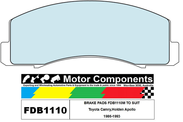 BRAKE PADS FDB1110M TO SUIT Toyota Camry,Holden Apollo 1986-1993
