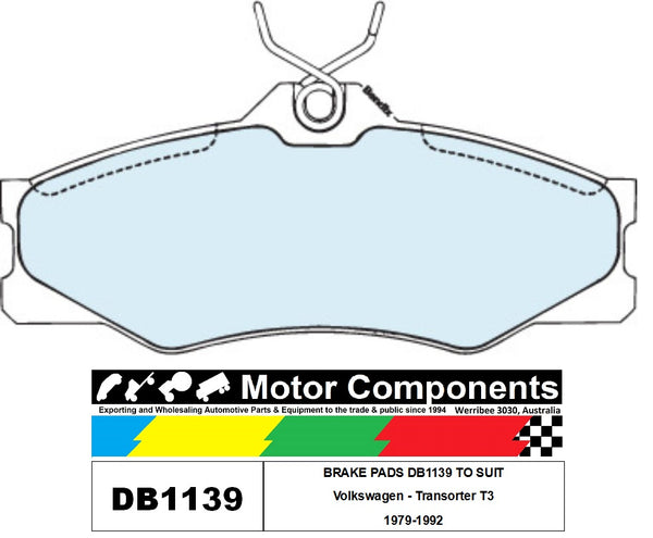 BRAKE PADS DB1139 TO SUIT Volkswagen - Transorter T3 1979-1992