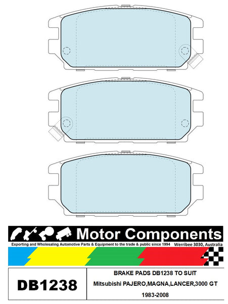 BRAKE PADS DB1238 TO SUIT Mitsubishi PAJERO,MAGNA,LANCER,3000 GT 1983-2008