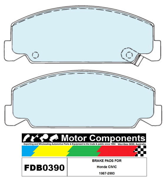 BRAKE PADS FDB0390M TO SUIT Honda CIVIC 1987-2993