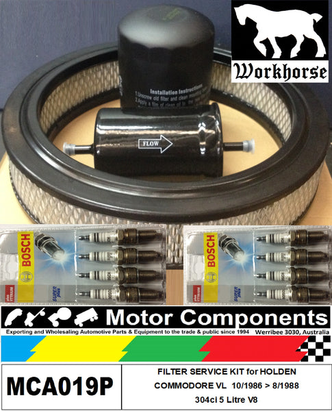 SPARK PLUGS & FILTER SERVICE KIT GMH COMMODORE VL V8 304ci 5L 10/86>8/1988