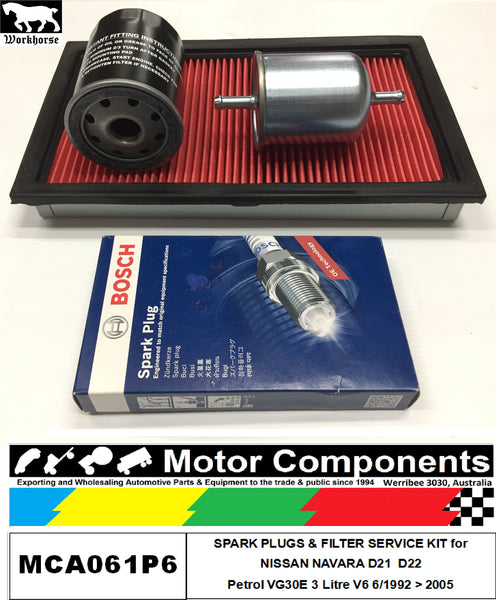 SPARK PLUG & FILTER KIT for NAVARA D21  D22 VG30E 3L 1992>2005