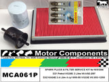 SPARK PLUG &  FILTER KIT for NAVARA D21 KA24E 4 cyl 6/92-1997