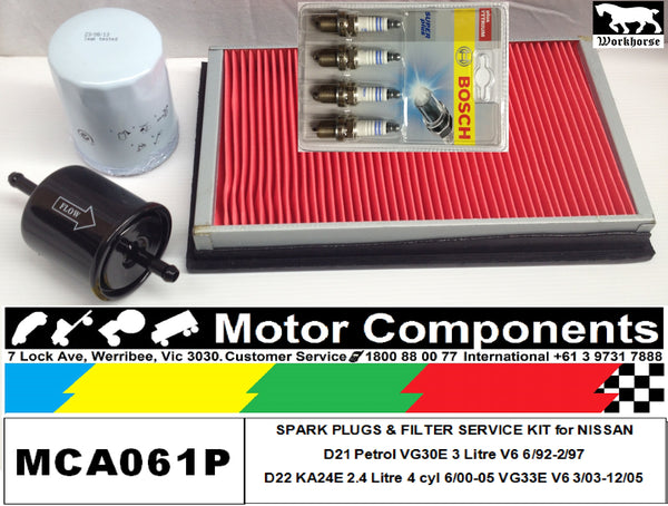 SPARK PLUG &  FILTER KIT for NAVARA D21 KA24E 4 cyl 6/92-1997