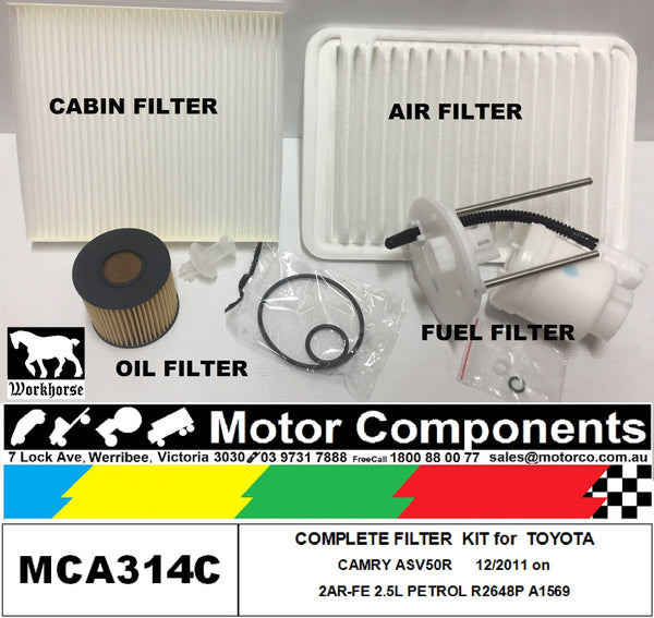 COMPLETE FILTER SERVICE KIT for TOYOTA CAMRY ASV50R 2AR-FE 2.5L PETROL 2011 >