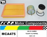 FILTER SERVICE KIT for PEUGEOT 206 CC CABRIO TU5JP4 1.6L PETROL 10/01 > 07