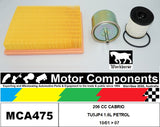 FILTER SERVICE KIT for PEUGEOT 206 CC CABRIO TU5JP4 1.6L PETROL 10/01 > 07