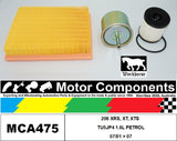 FILTER SERVICE KIT for PEUGEOT 206 XRS, XT, XTS TU5JP4 1.6L PETROL 07/01 > 07