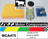 SPARK PLUGS & FILTER SERVICE KIT for PEUGEOT 206 XRS, XT, XTS TU5JP4 1.6L PETROL
