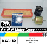 SPARK PLUGS & FILTER SERVICE KIT for PEUGEOT 306 N3 XT XU7JP 1.8L PETROL 04/94 >