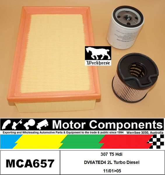 FILTER SERVICE KIT for Peugeot 307 T5 Hdi DV6ATED4 2L Turbo Diesel 11/01>05
