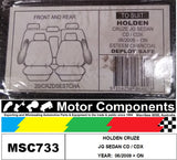 SEAT COVER TO SUIT HOLDEN CRUZE JG SEDAN CD / CDX 06/2009 > ON