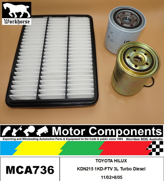FILTER KIT for TOYOTA HILUX KDN215 1KD-FTV 3L Turbo Diesel 11/02>8/05