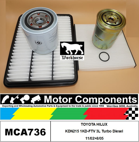 FILTER KIT for TOYOTA HILUX KDN215 1KD-FTV 3L Turbo Diesel 11/02>8/05