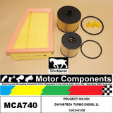 FILTER SERVICE KIT for PEUGEOT 308 HDi DW10BTED4 TURBO DIESEL 2L 10/03>01/09