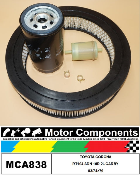 FILTER SERVICE KIT for TOYOTA CORONA RT104 SDN 16R 2L CARBY 03/74>79