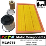 SERVICE FILTER KIT for GREAT WALL CANNON GW4D20 2 Litre DIESEL 9/2020 >