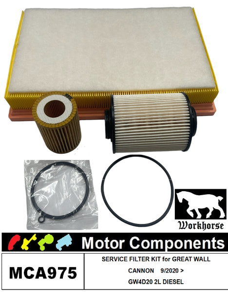 SERVICE FILTER KIT for GREAT WALL CANNON GW4D20 2 Litre DIESEL 9/2020 >