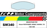 BRAKE PADS SM340 TO SUIT Nissan PATHFINDER, NOMAD, NAVARA, 720 1985-1999